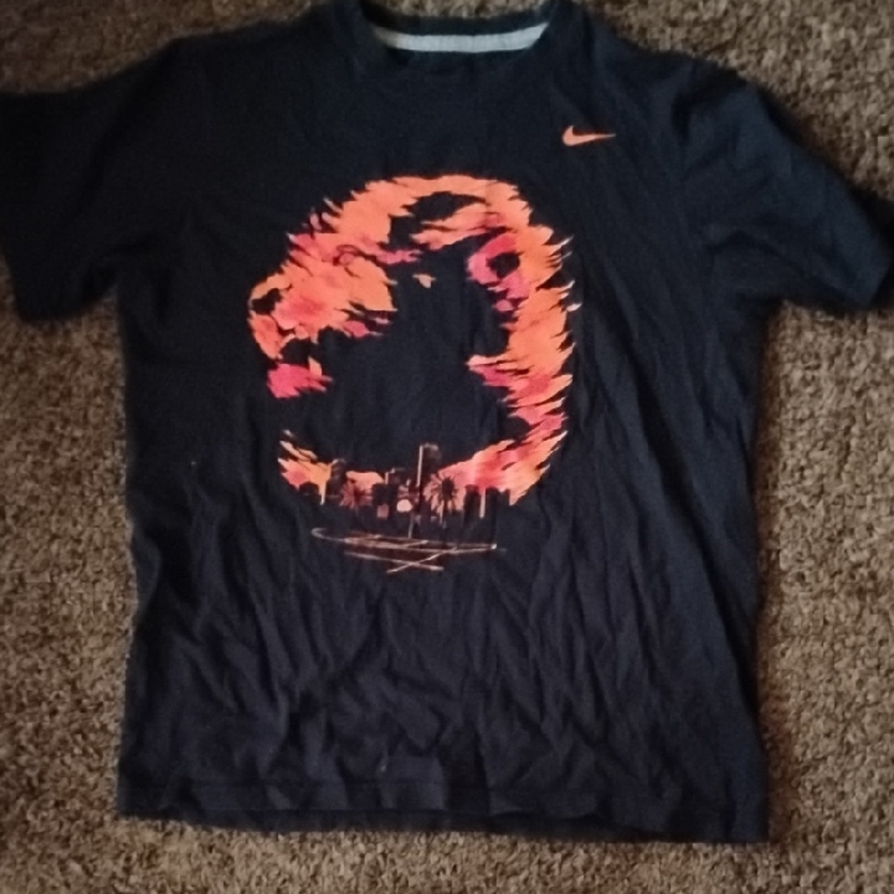 Nike Black T-Shirt with Orange and Pink Flame Graphic